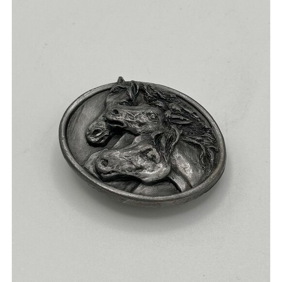 Vintage 80s Brass Bergamot Wild Horses Small Belt Buckle Western A-143 USA Made - Picture 3 of 5